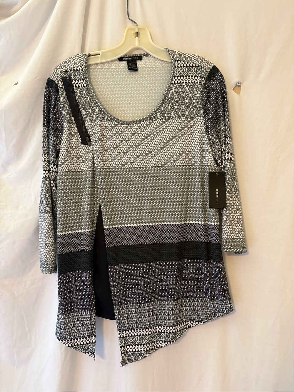 Robert Louis Black & White Mixed Pattern Scoop Tunic